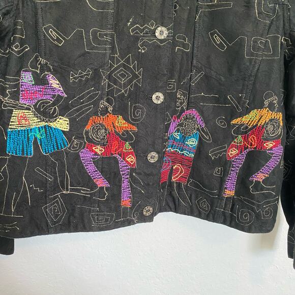 Chico’s Black Embroidered Jacket African Tribal Art‎ to Wear 1 Medium - Picture 6 of 6